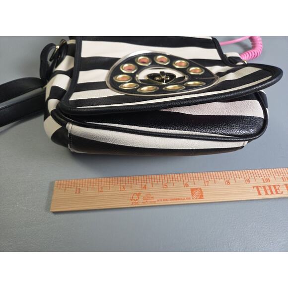 Betsey Johnson Phone Cross Body Bag Purse Handbag Pink Black White Striped - Picture 9 of 10